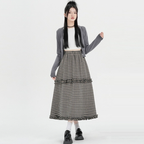 뉴욕멋쟁이 메이 프릴 밴딩 체크 롱스커트 22,410원