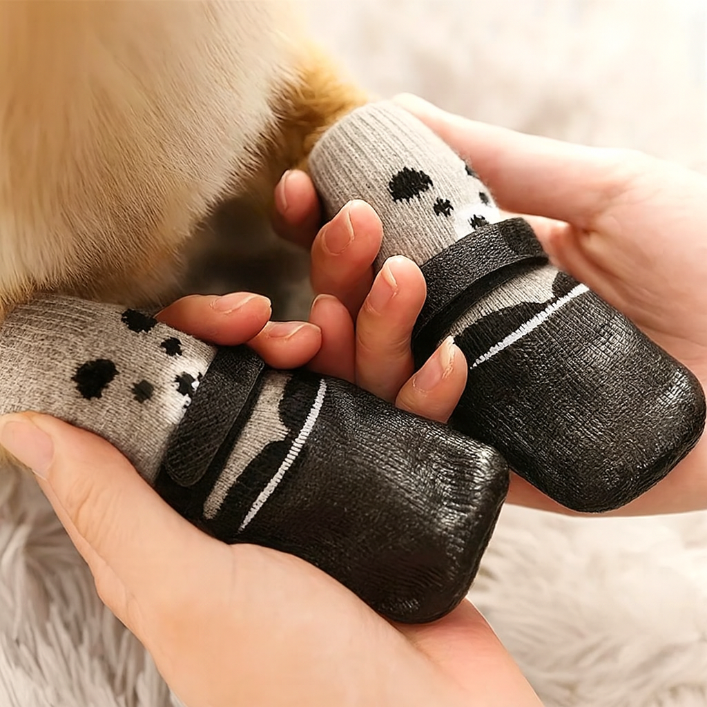 으로마켓 산책용 미끄럼방지 방수 강아지 양말신발, 4개, 블랙 13,000원