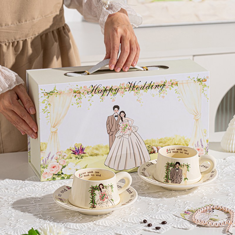 니치유 선물추천 신혼 커플 도자기 컵+받침 2P세트, 1세트, 베이지 38,900원
