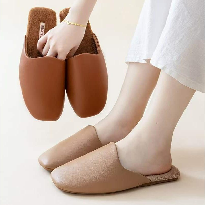 [신혼일기] 고급 가죽 실내화 거실 실내슬리퍼 남성 여성 융털 보온 호텔 거실화 룸슈즈, 현재가 14,900원