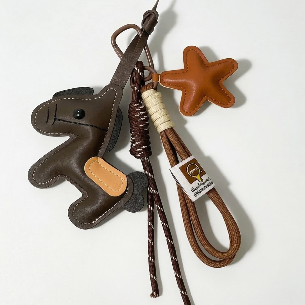 S.J.S 빈티지 브라운 포니 가죽 키링 & 별빛 스트랩 세트 8,010원