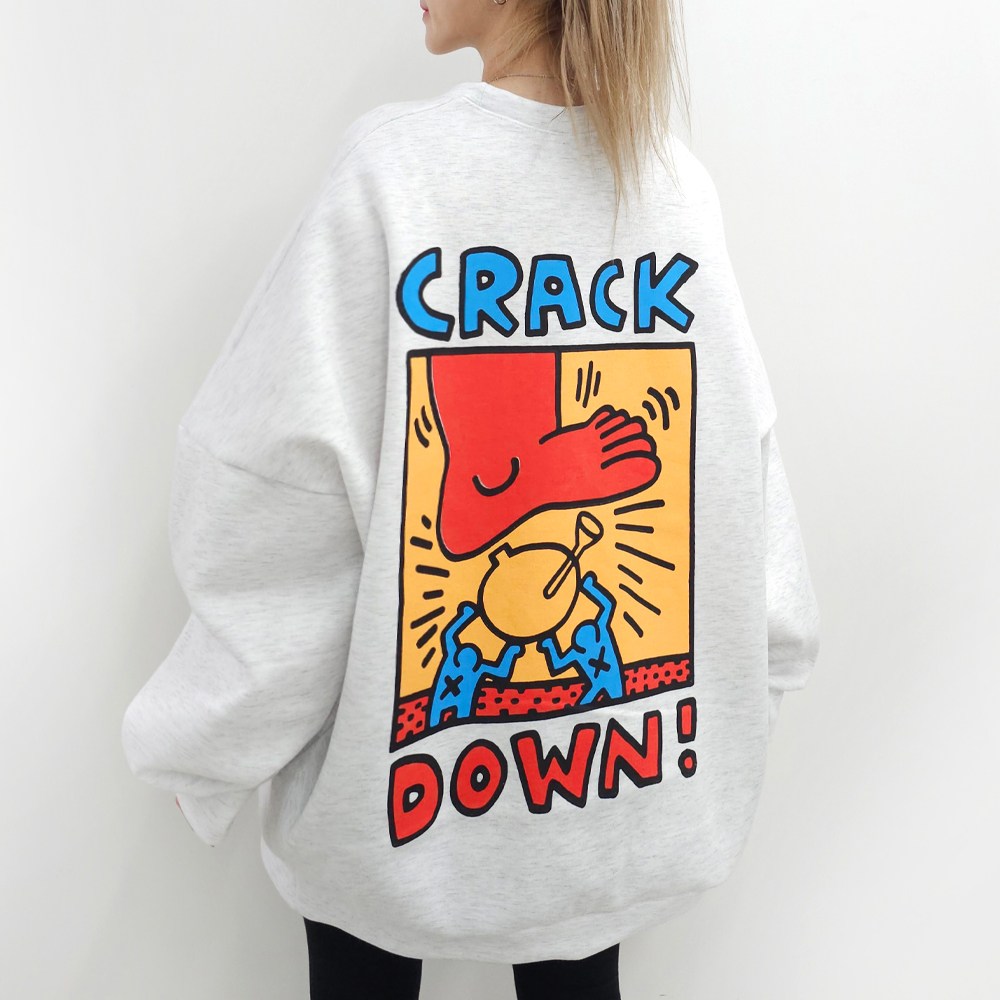 5XL, 2COLOR 크래킹 박스 맨투맨 55~99까지 빅사이즈 오버사이즈 루즈핏 남여공용 홈웨어 18,900원