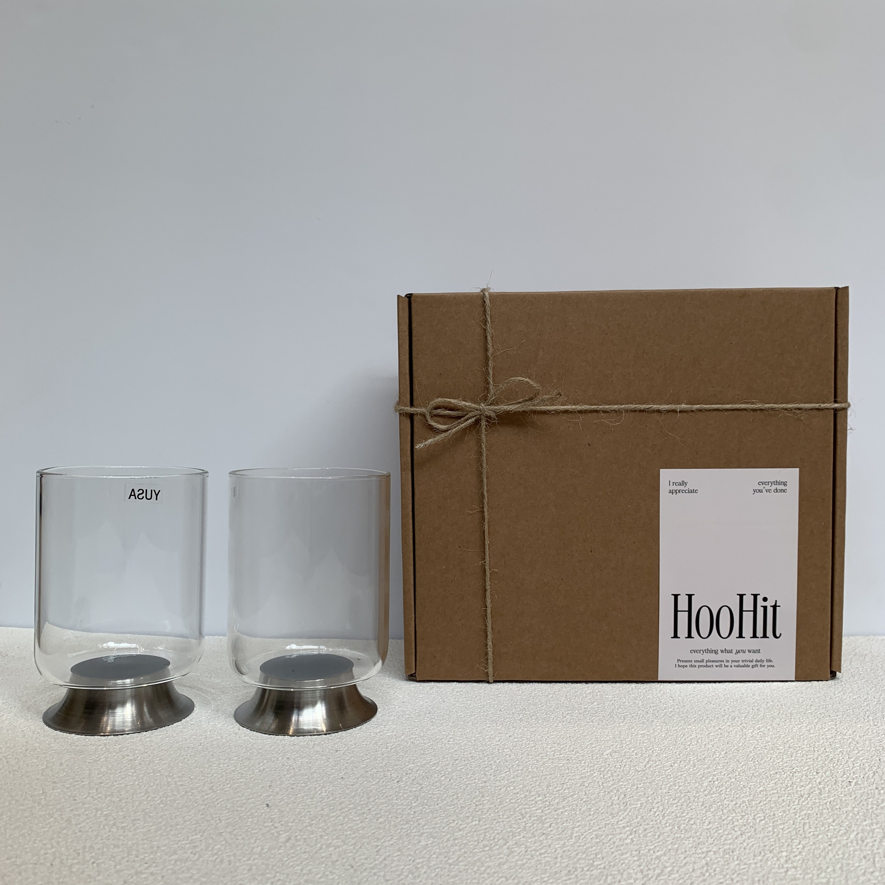 HOOHIT 집들이선물 신혼부부선물 스텐 유리컵 세트 선물포장+쇼핑백, 1세트, 350ml 2P 31,900원