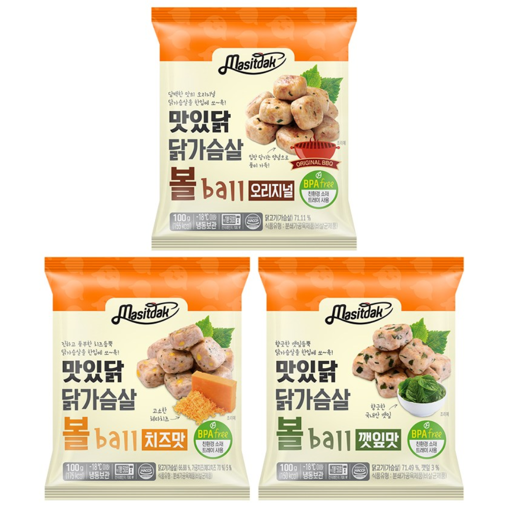 [랭킹닭컴] 맛있닭 닭가슴살볼 3종 혼합, 30개 63,000원