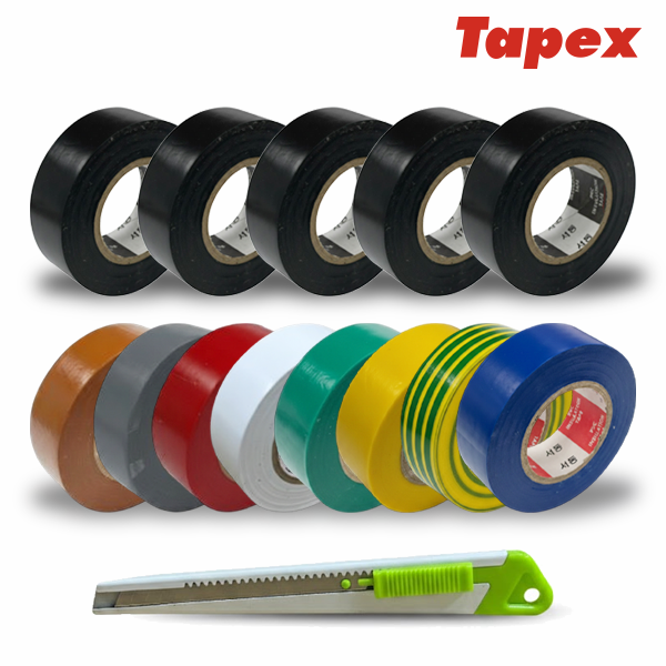 서통테이프 UL인증 PVC 심플 전기 절연 사계절 전기테이프 흑색5개+칼라8개 세트 커터칼 포함, 13개 11,480원