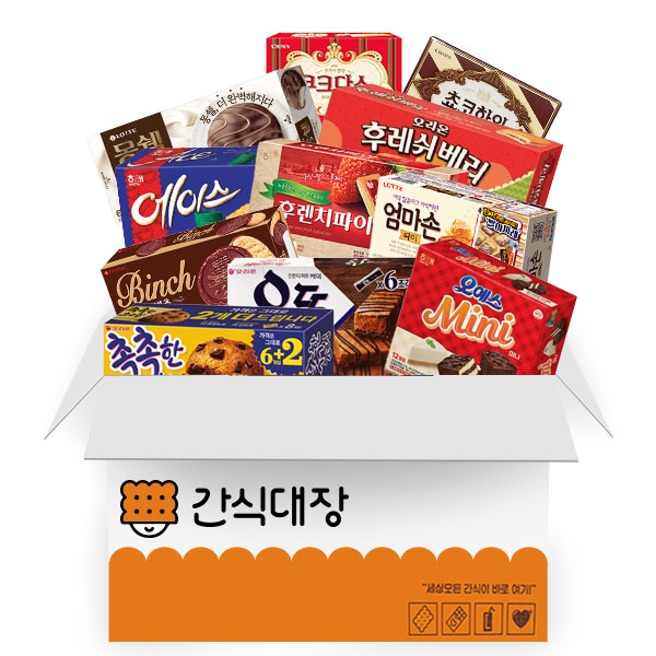 [간식대장] 최고의 사무실 간식세트 촉촉한 초코칩 오예스mini 오뜨 빈츠 엄마손파이 후렌치파이 딸기 에이스 후레쉬베리 몽쉘크림 초코하임 쿠크다스, 1개, 가성비 사무실 간식 D세트 11종 33,900원