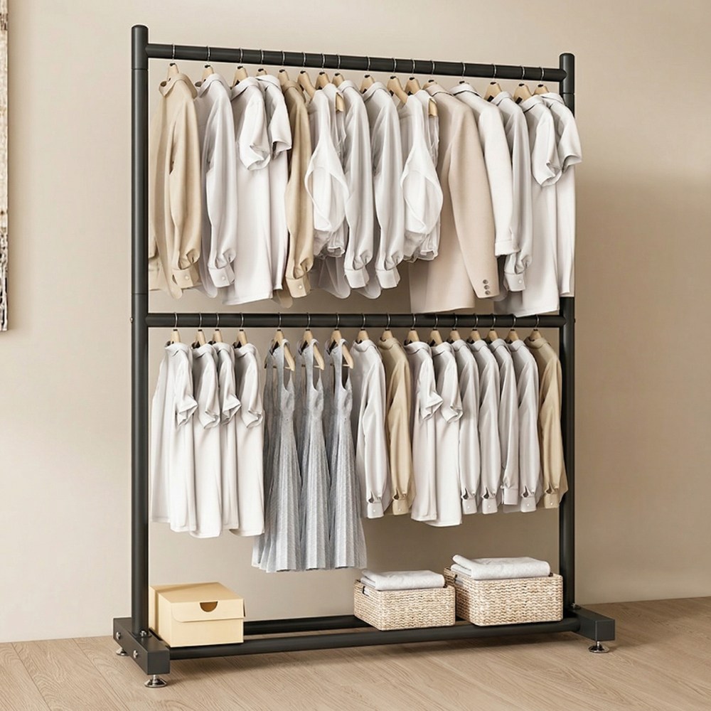 튼튼한 철제 2단 행거 대용량 스탠드 옷걸이 빨래건조대, 블랙 20,900원