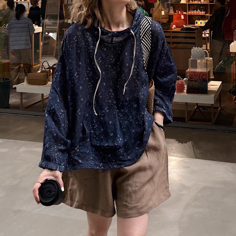 퀸앤조이 린넨의 계절 헤루 플라워 패턴 후드 티셔츠 85,800원