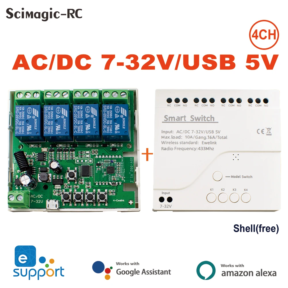 투야 지그비 eWelink 스마트 와이파이 모듈 스위치 12V 24V 110V 220V RF 433 리모컨 4채널 DIY 릴레이 Ale 28,800원