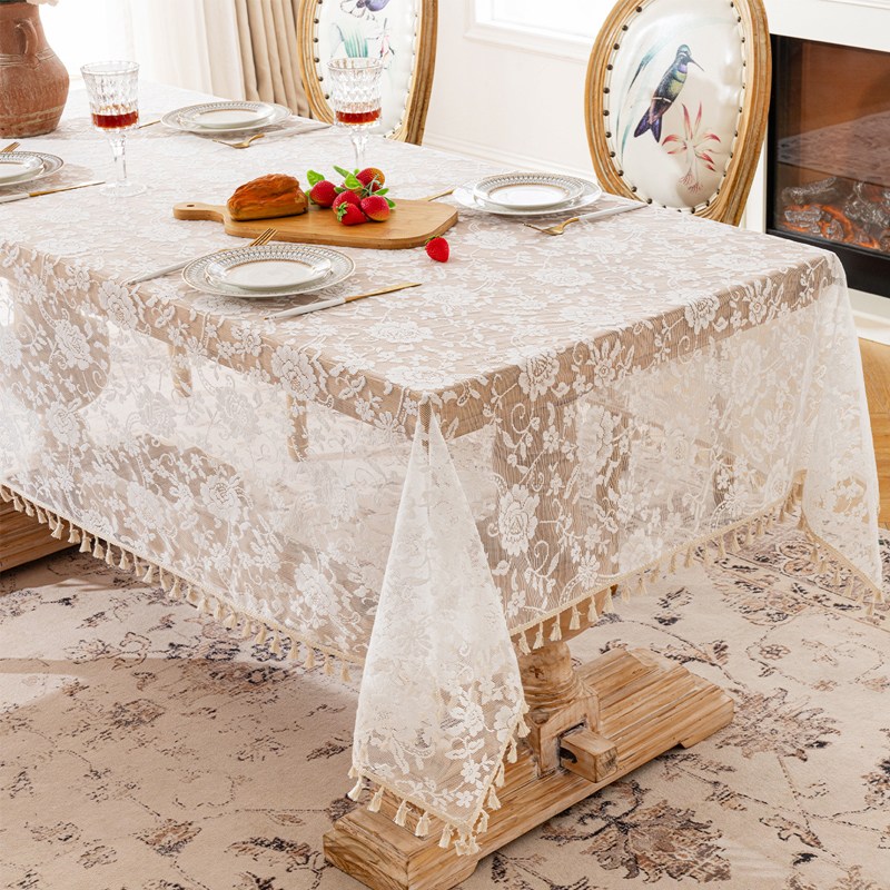 북유럽 레이스 테이블보 예쁜 화이트 식탁보 직사각형 태슬, 화이트A생화0113, 8인용(140x300cm), 1개 28,350원