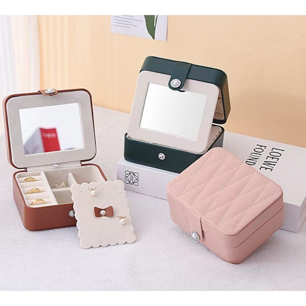가피바라 거울있는 2단 미니 여행용 악세사리 보관함  귀걸이 반지 보관함 7,900원