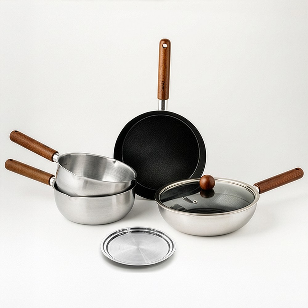 제이비홈 우디 IH 스텐 5종 세트 (18,20팟+뚜껑+24팬+24웍) 179,000원