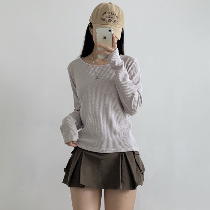 라라온 여성용 라운드넥 골지 니트 긴팔 티셔츠 25TSP3459 21,900원