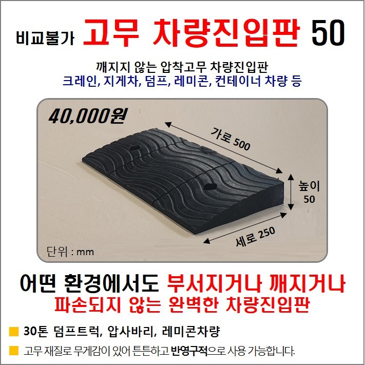 고무 차량진입판(옵션-높이) HK / 깨짐 파손NO 비교불가 고무차량진입판30,차량진입판설치,방지턱,주차턱,차량발판,도로턱 인도턱 차량오름판,차량진입경사판,턱진입판, 1개 39,960원