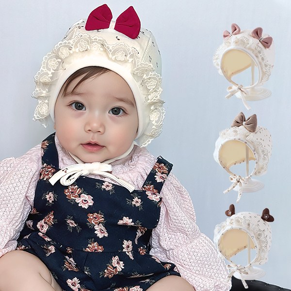 몽실이 타이니 프린트 베이비 보넷 아동 유아 아기 모자 귀달이장식 신생아 여아 남아 13,900원