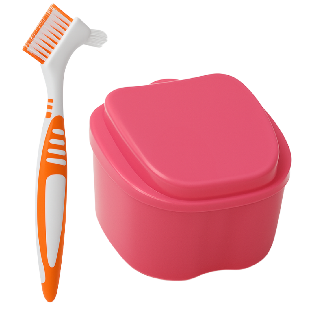 데이킷 틀니 세척보관함+ 틀니 전용 세척 칫솔 세트 틀니보관통, 1세트, 분홍+칫솔주황 10,800원