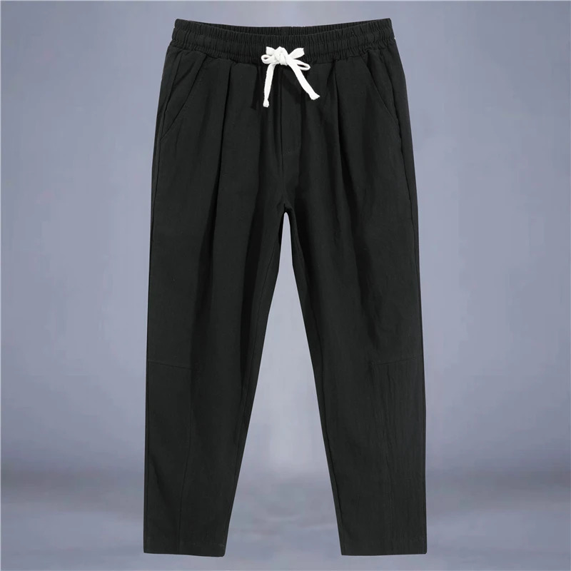 남성 바지 코튼 린넨 패션 캐주얼 바지 솔리드 컬러 통기성 느슨한 반바지 스트레이트 드로우 스트링 바지 streetwear men 60,000원