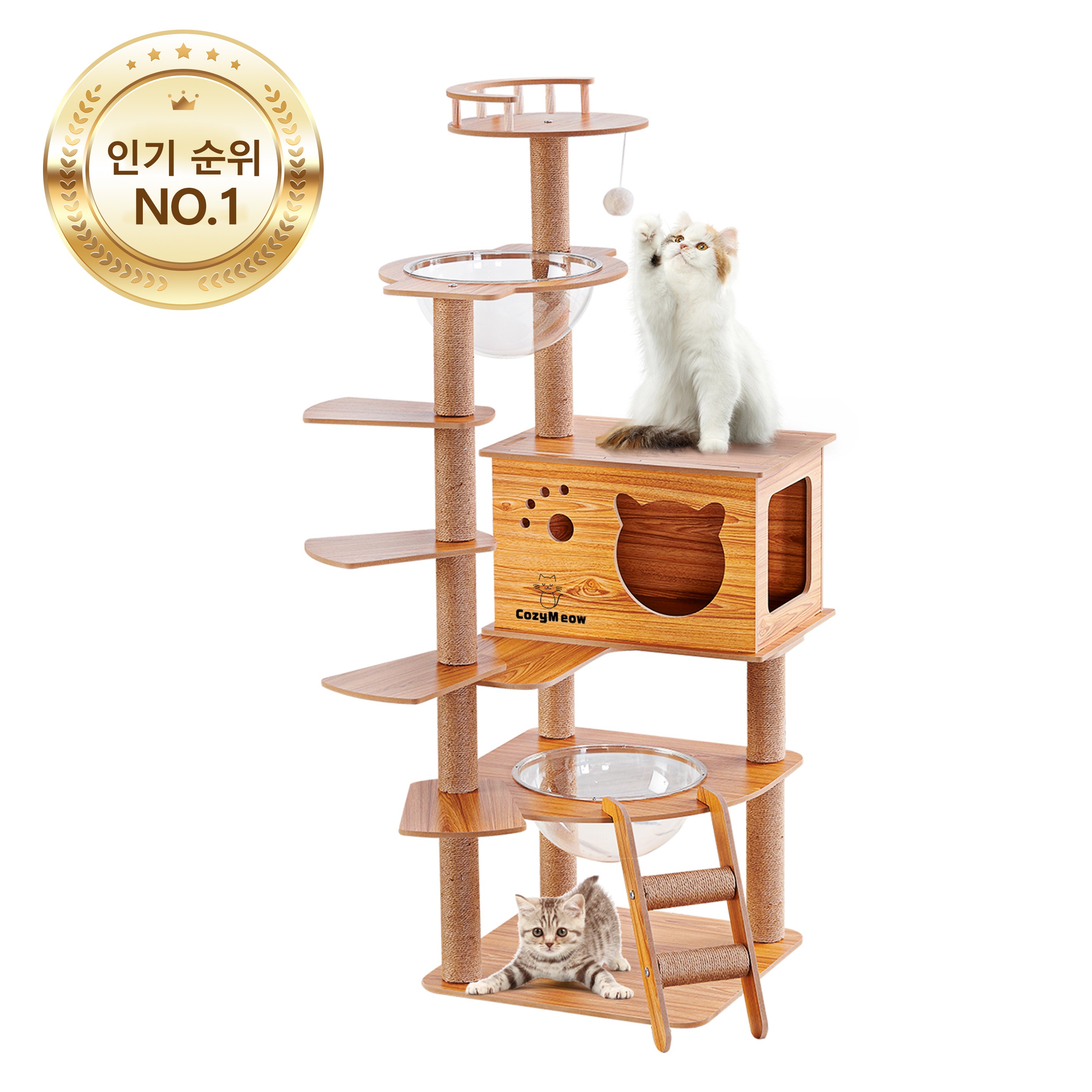 고양이 등반용 원목 우주선 디자인,바닥 설치형 두꺼운 합판 캣 하우스,대형 캣 타워 & 캣 스크래처 포스트,고양이 워크웨이,가정용 다층 캣 점프대,뛰어난 안정성,운동 부족 해결, 1개, 원목색 87,250원