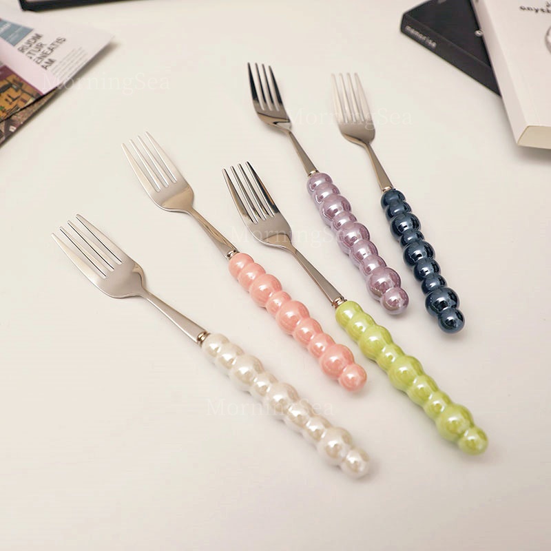 MorningSea  도자기 손잡이304스텐 구슬 디저트 포크 수저 세트 12,800원