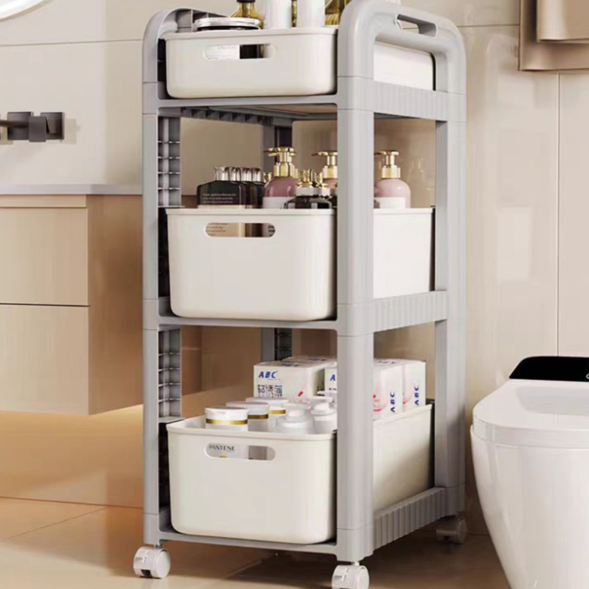 Deokol 독창성 다용도 책가방 선반 책 수납 바구니 이동식 트롤리, 회색, 현재가 31,600원