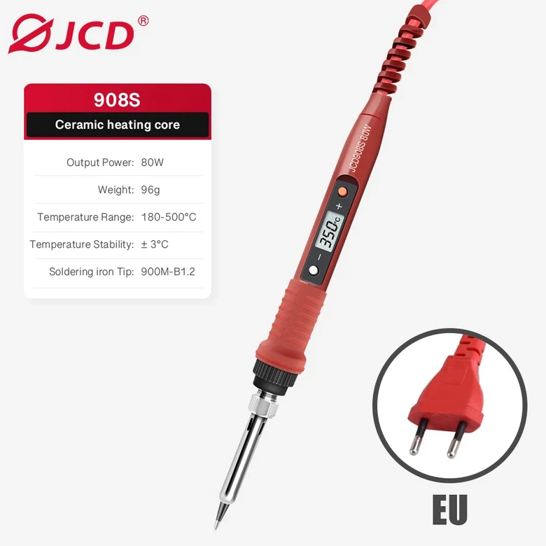 JCD 디지털 전기 납땜 다리미 세트 키트, 온도 조절 가능, 세라믹 히터, 팁, 용접 도구, 908S, 80W, 220V, 17,400원