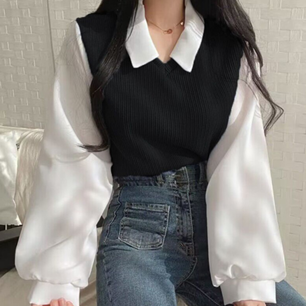 로렌미 멜리 조끼 레이어드 블라우스 S261219SS-14 14,900원