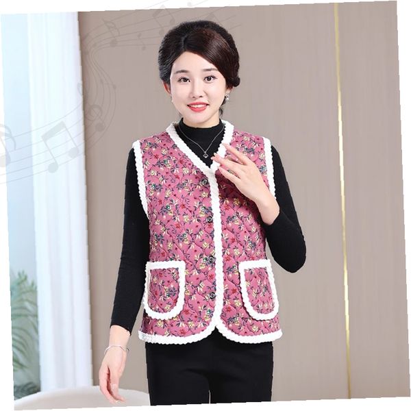 중년여성 꽃무늬 조끼 겨울 기모 누빔 베스트 포켓 레이스 트리밍 보온 아우터 8,250원