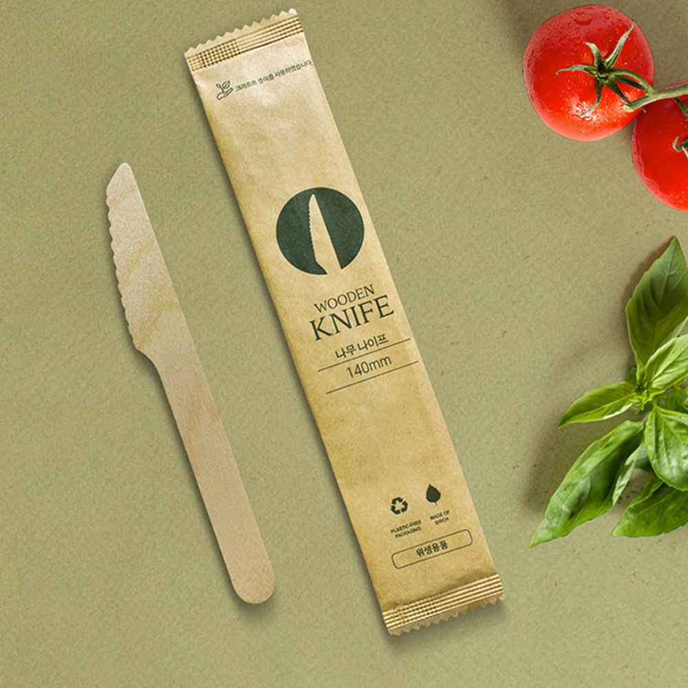 친환경 일회용 나무 나이프 140mm 100개 개별포장, 1세트, 100개 5,500원