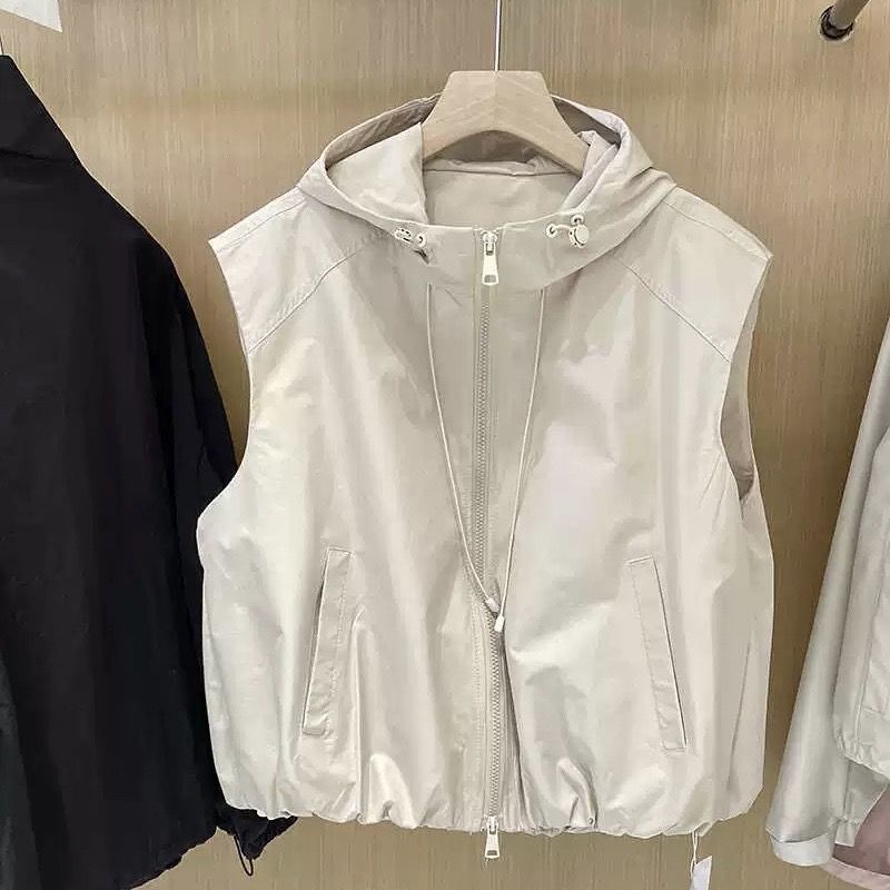 COSYEVNO 봄가을 여성 숏 후드 조끼 패션 캐주얼 순색의 민소매 빅사이즈 코트 19,960원