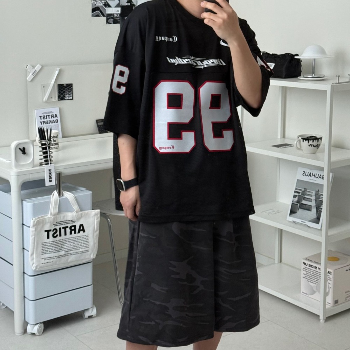 르위 블록코어 유니폼 져지 오버핏 브이넥 반팔 티셔츠 매쉬 럭비 풋볼 사커 스포티 반티 빅사이즈 28,700원