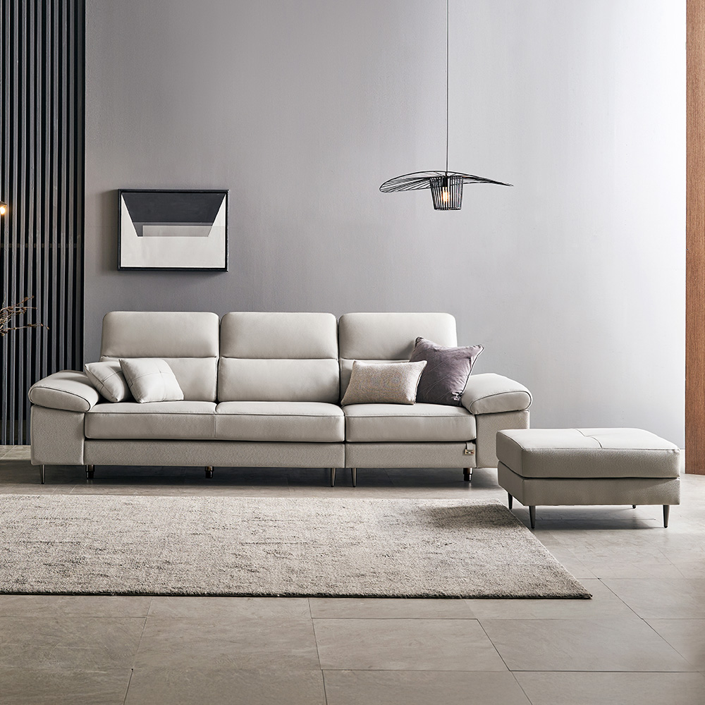 보루네오 로웰 천연통가죽 4인용 소파 + 스툴 세트 방문설치, 라이트그레이 1,759,000원