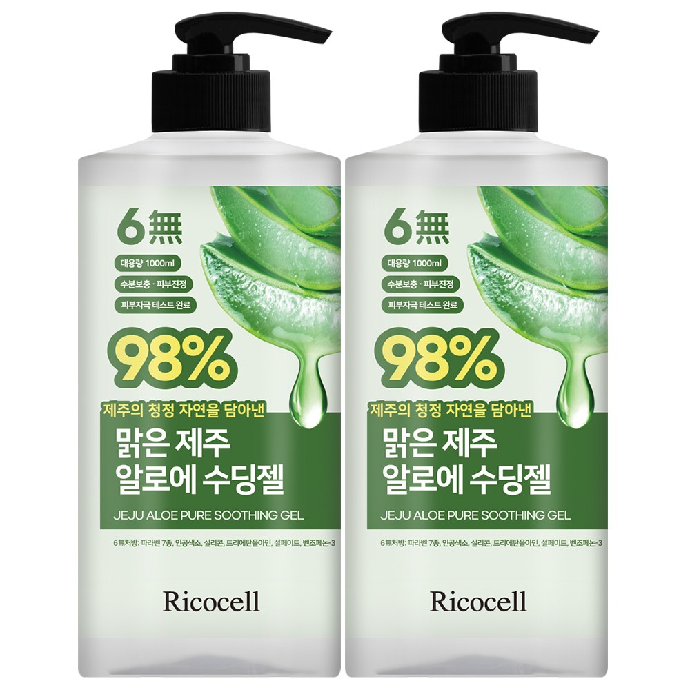 리코셀 대용량 저자극 맑은 제주 알로에 98% 수딩젤, 2개, 1L 15,650원