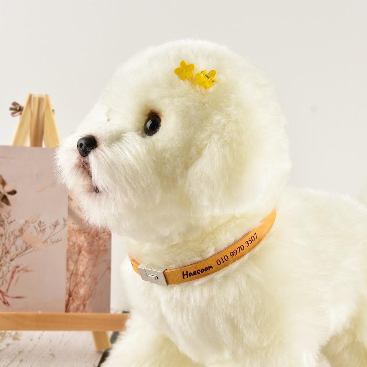 리얼가죽 강아지 고양이 1cm 폭 목걸이 각인인식표, 옐로우, 1개 18,700원