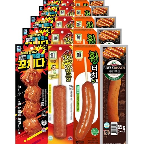 5분마켓 대림 매콤함에꼬치다 90g 5개+숯불구이맛후랑크 70g 5개+휠터치s 70g 5개+한성 비바크비센 65g 5개 핫바기획전 20개, 90g 21,000원