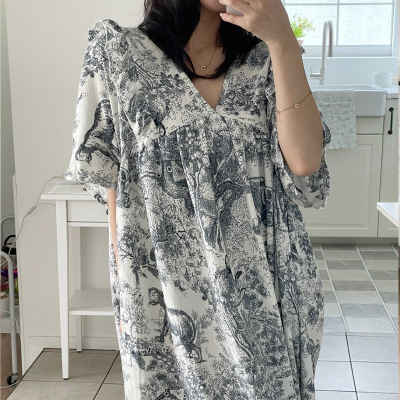 미야미 반팔 44 120 빅사이즈 뜨왈 빅사이즈 감성 오버핏 파자마 홈웨어 원피스 임부복 17,900원