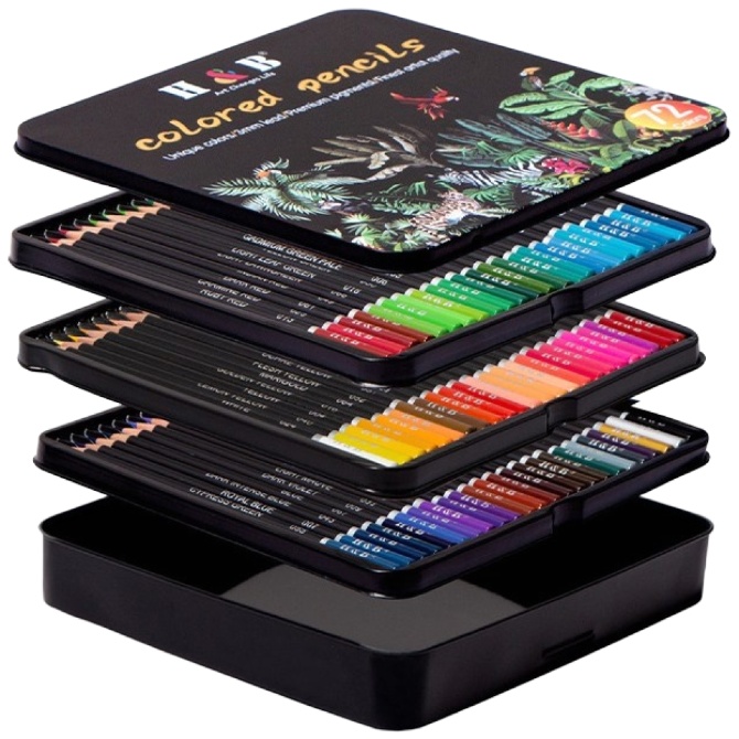 HB문화사 프리미엄 72색 120색 아트 색연필 틴케이스 전문가용 유성, 72색, 1세트 28,900원