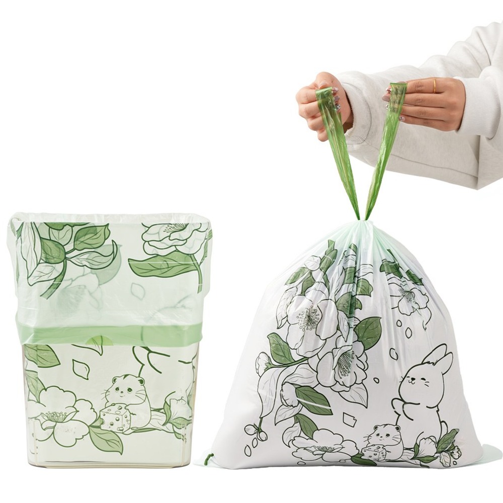 뜯지 않는 끈 일체형 쓰레기봉투 토끼 패턴 양면 두꺼운 손잡이끈이 있는 편리한 비닐 봉투 50개 20L, 50개, 20L 5,990원
