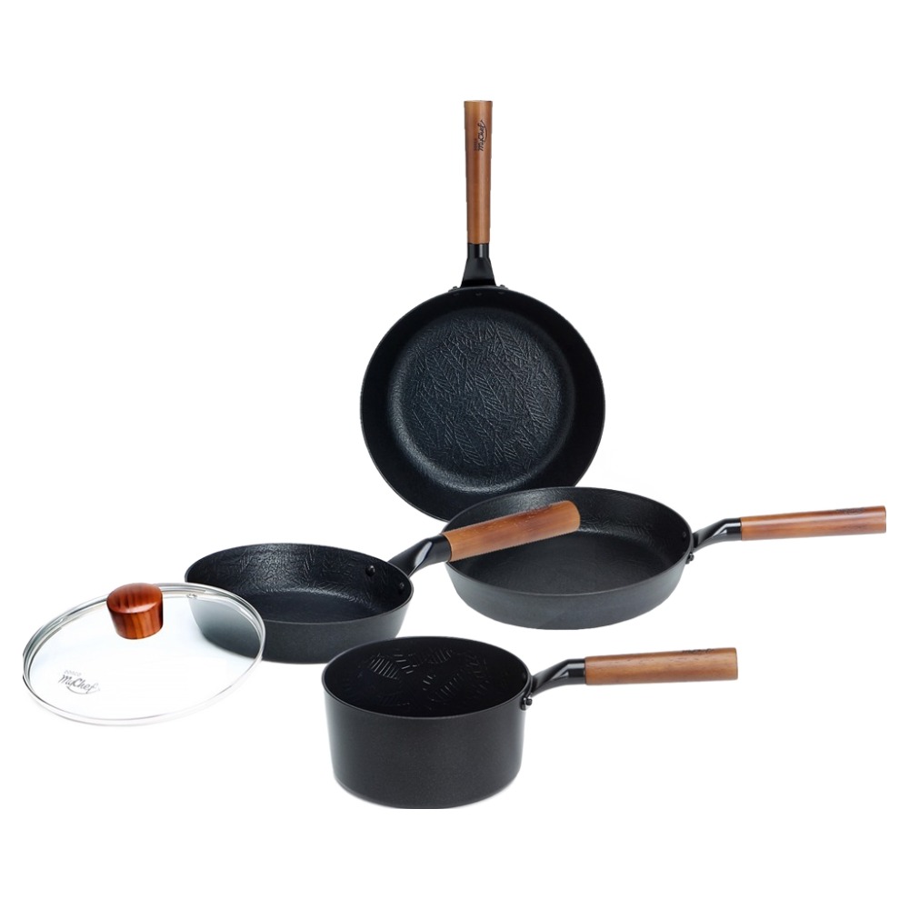 마이셰프 인덕션 포레스타 실속 프라이팬 세트, 블랙 + 브라운, 프라이팬 20cm + 28cm + 궁중팬 28cm + 편수냄비 20cm + 유리뚜껑 20cm, 1세트 118,000원