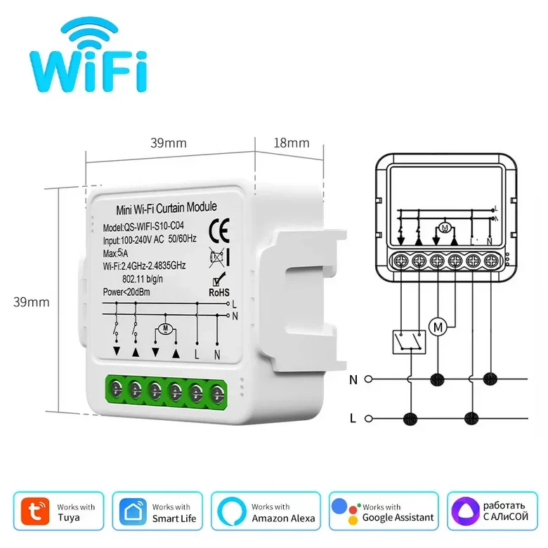 스마트 투야 WiFi 지그비 3.0 커튼 모듈 (롤러 블라인드 모터용) 라이프 앱 음성 제어 타이밍 알렉사 구글 17,600원