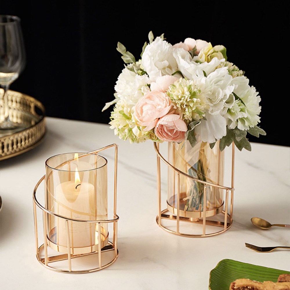 VITALO 클레어 메탈 글라스 화병 북유럽풍 인테리어 캔들 홀더 웨딩글라스 촛대 14,800원