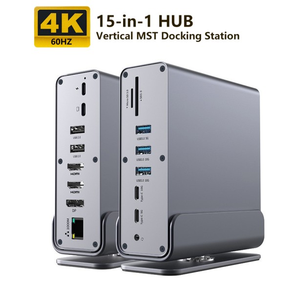 15-in-1 Type-C 도킹 스테이션 수직 허브 멀티포트 4K60Hz HDTV DP USB TF/SD 노트북 확장용 기가비트 이더 119,300원