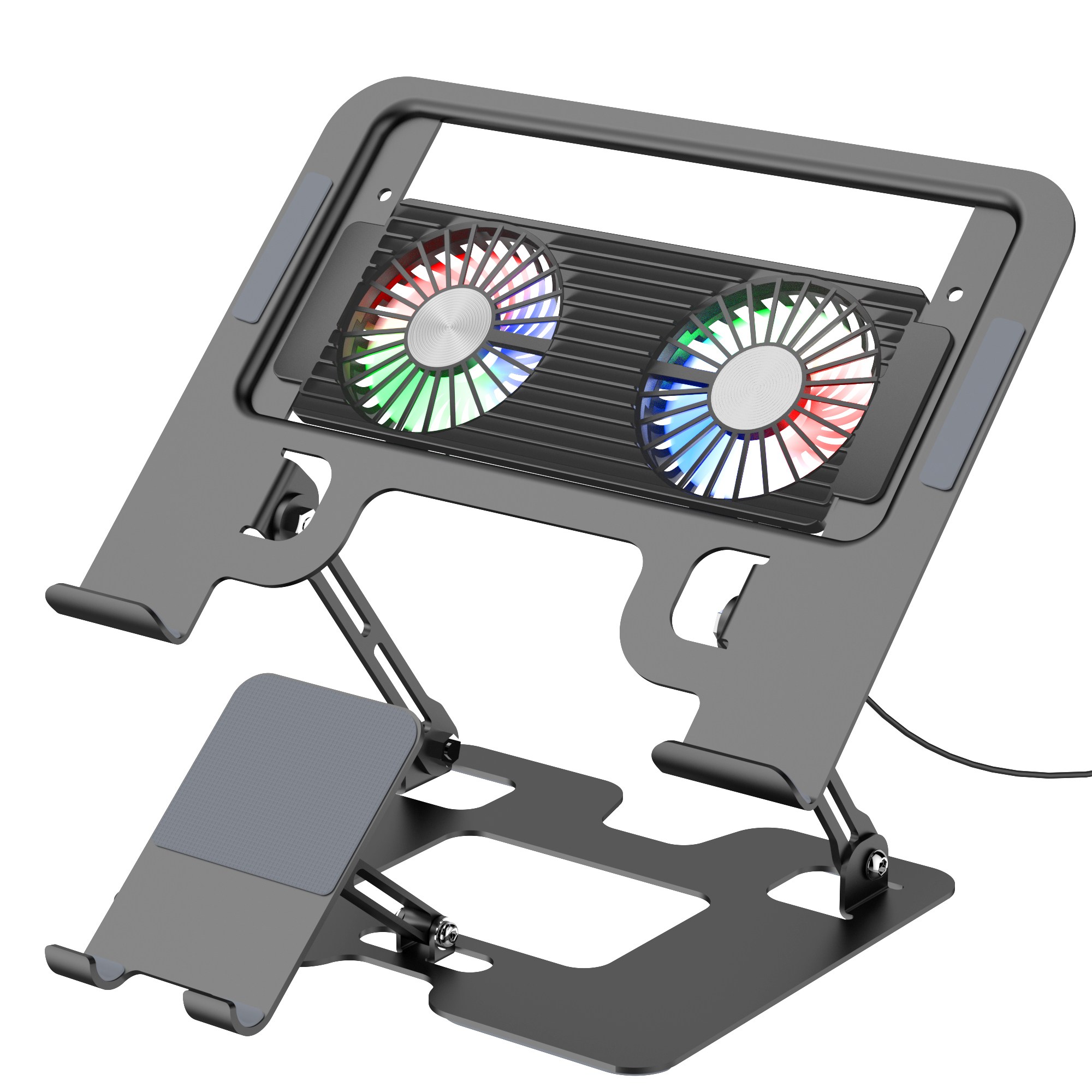 RUNDX 노트북 쿨링 스탠드 듀얼팬 탈부착 높이 조절 접이식 알루미늄 거치대, 블랙, 1개 48,800원