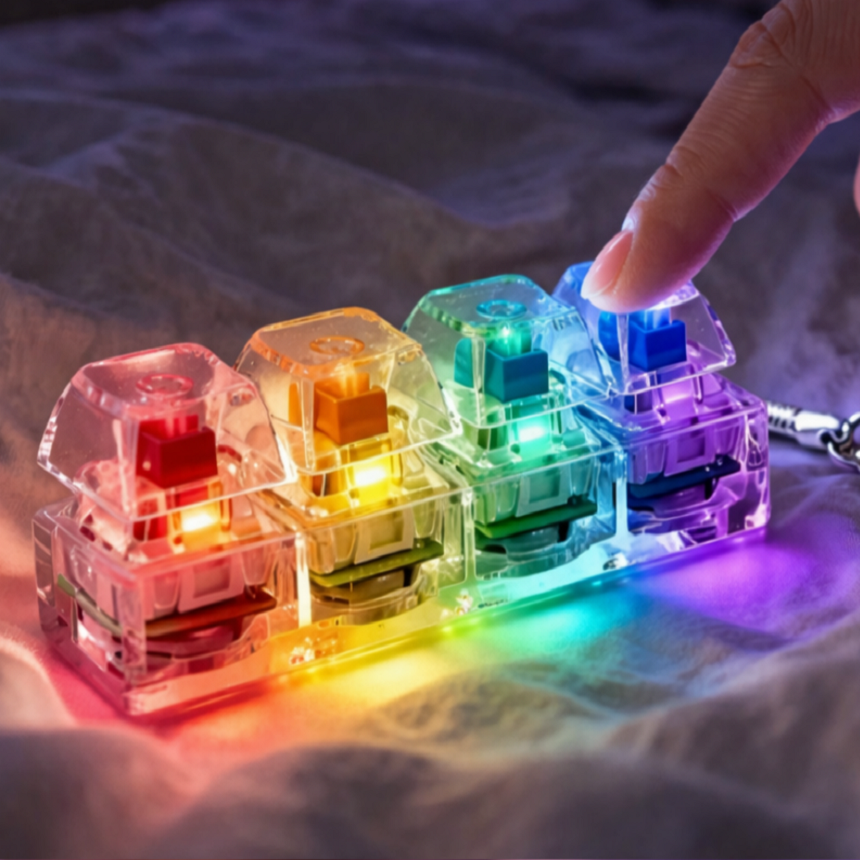 키캡하우스 LED 투명 키캡 감성 키링 딸깍이, 1개, 투명 4구 9,000원