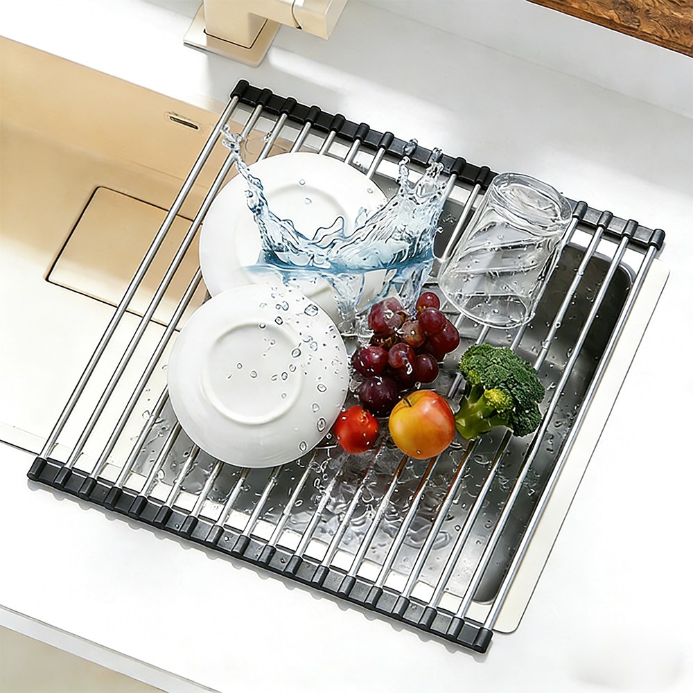 롤러블 싱크 선반 접이식 스테인리스 식기건조대, 1개, 블랙, 18단 25,000원