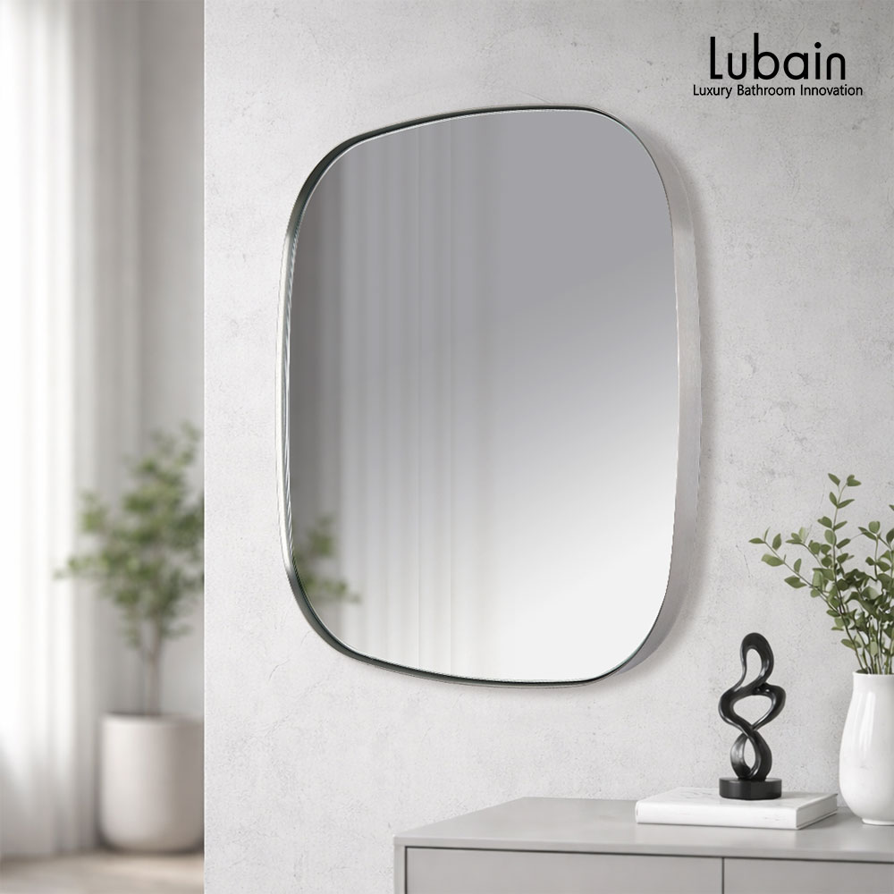 루바인 욕실거울 볼드스퀘어 스테인리스 프레임 거울, 실버 헤어라인 205,000원