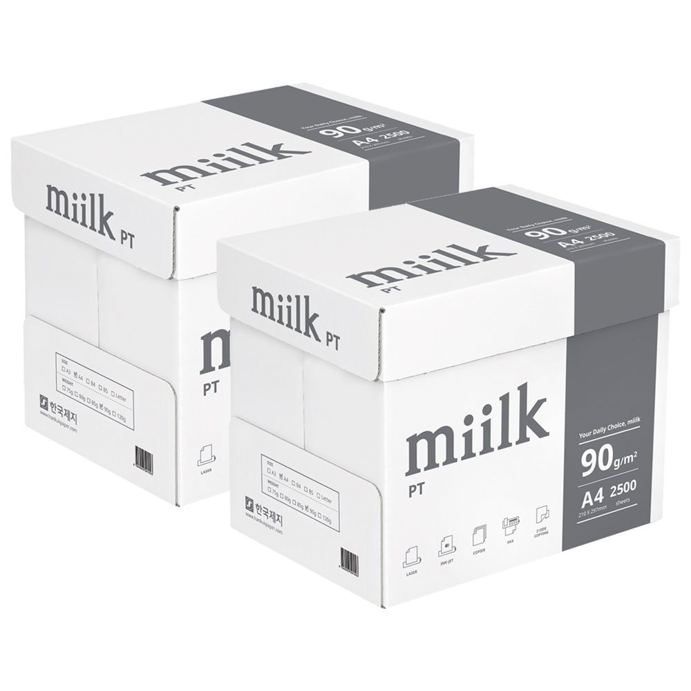 한국제지 밀크 PT A4용지 복사용지 90g 2박스 5000매 56,800원