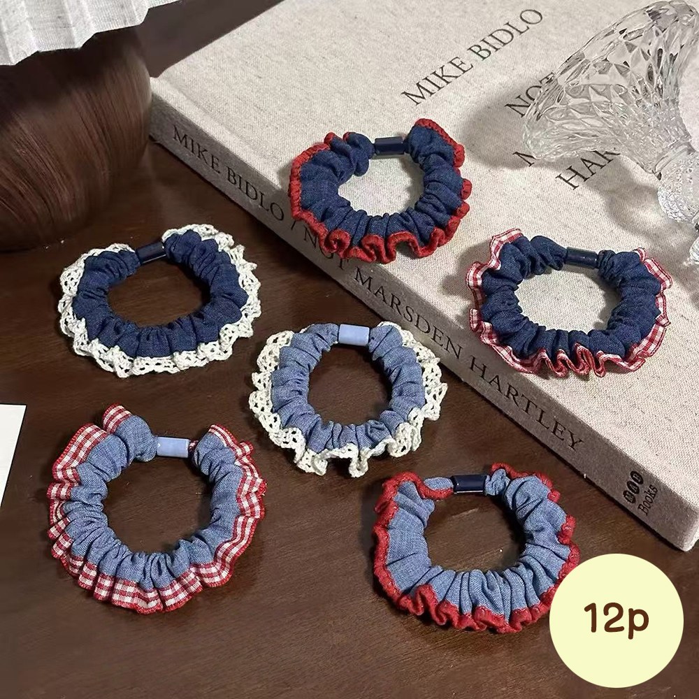 UNMY 여성 고탄력 달콤한 레이스 머리끈 곱창 머리끈 12개 12,760원