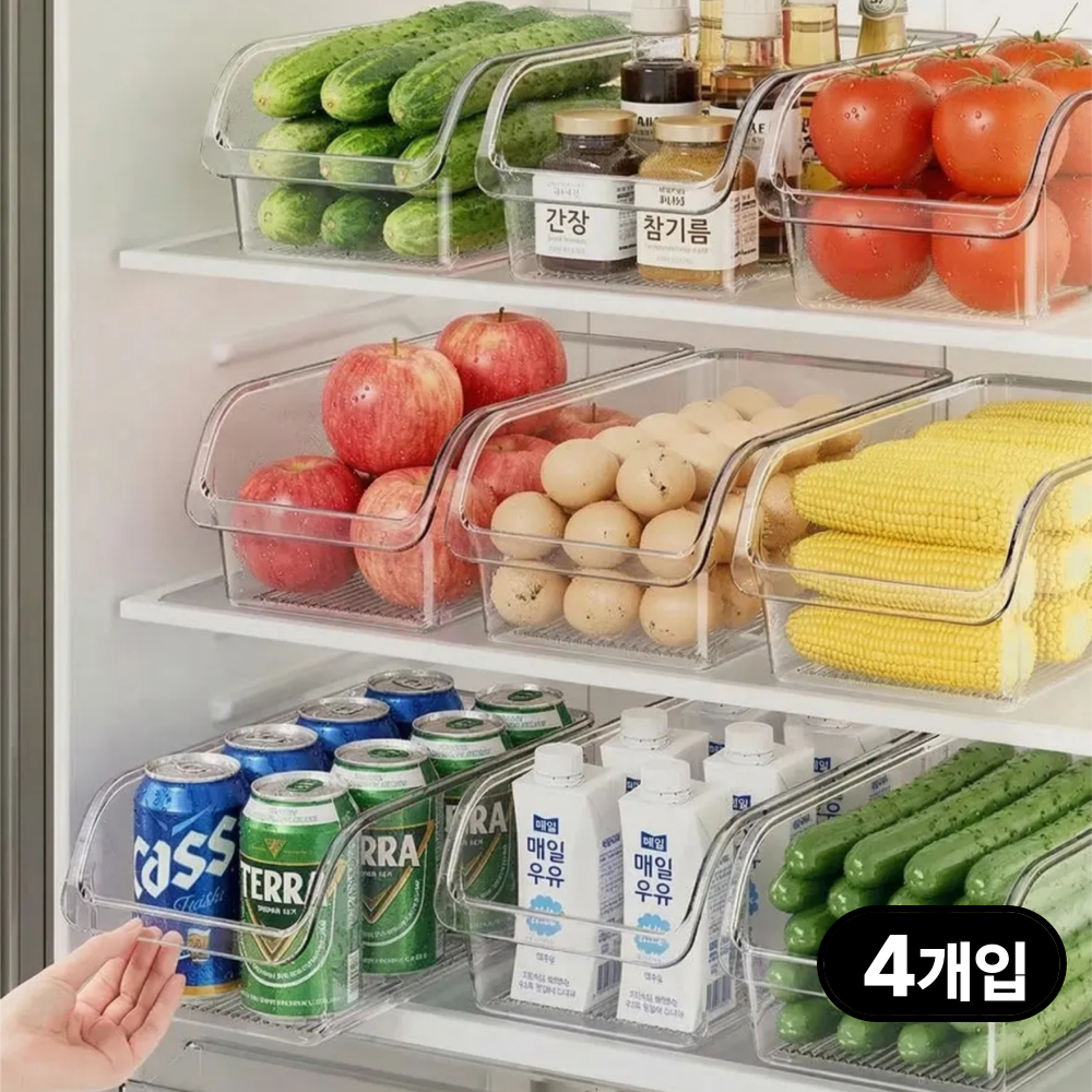 아르벤 대용량 깔끔 수납 냉장고 정리 트레이, 4개, 투명 15,000원