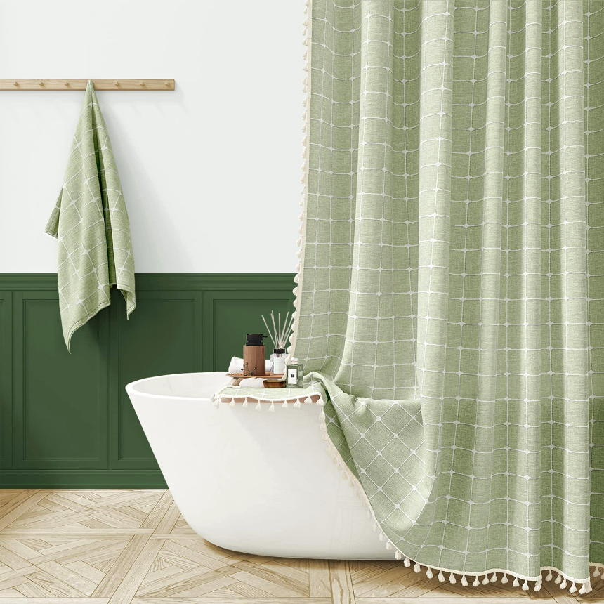 젠스룸 프리미엄 보헤미안 패브릭 샤워커튼 커튼링 세트, 그린계열, 1세트 37,100원