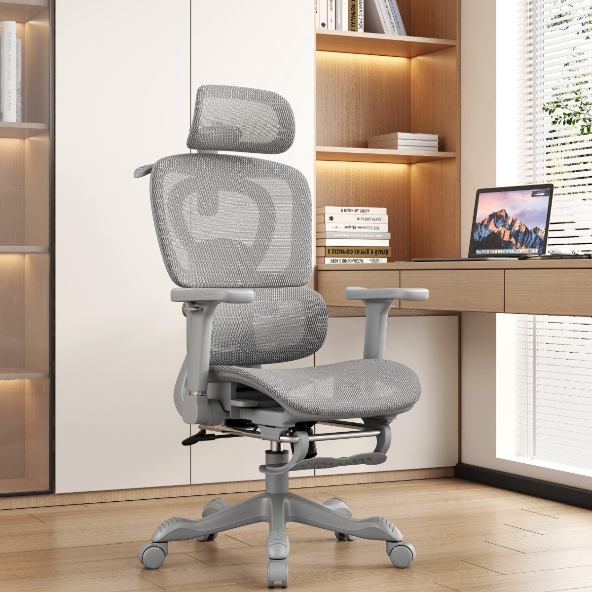 헤드레스트 요추받침 각도조절 90도 팔걸이 인체공학 사무용의자 장시간 편한 재택근무 학습용 컴퓨터 책상의자, 회색 180,000원
